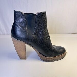 Belle Sigerson Morrison Black Leather Crepe Platform Chunky Heel Bootie Size 8